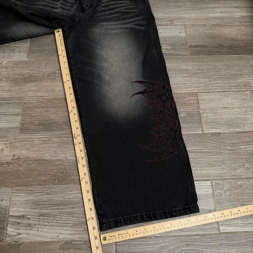 Y2K grunge baggy black embroidered jeans size 34